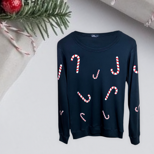 VELVET CANDY CANE SWEATER